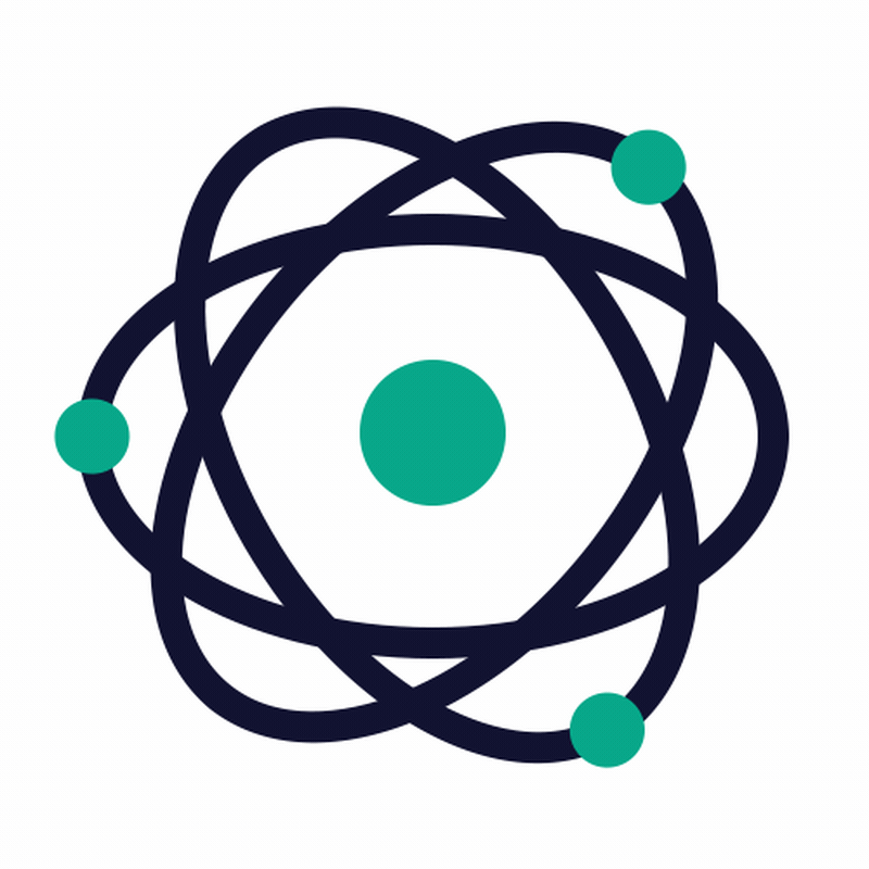 A blue and black atom with green circles.
