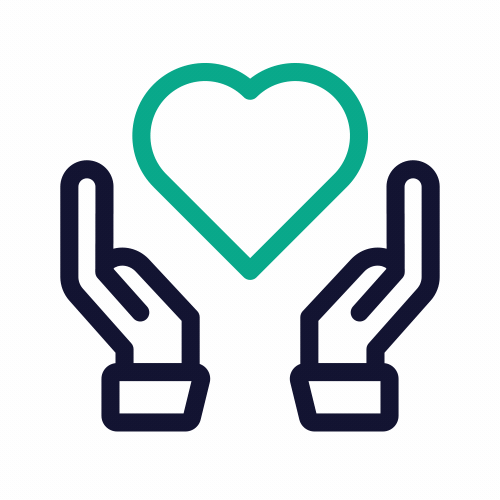 Two hands holding a heart icon on a white background.